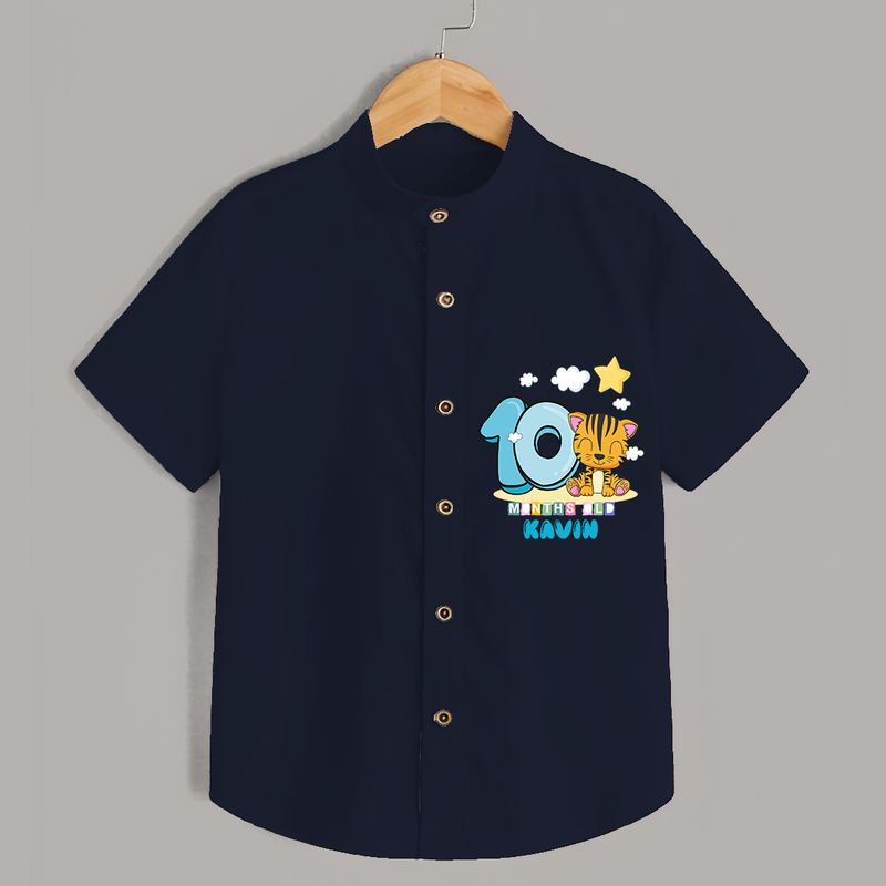 Celebrate The Tenth Month Birthday Customised Shirt - NAVY BLUE - 0 - 6 Months Old (Chest 21")