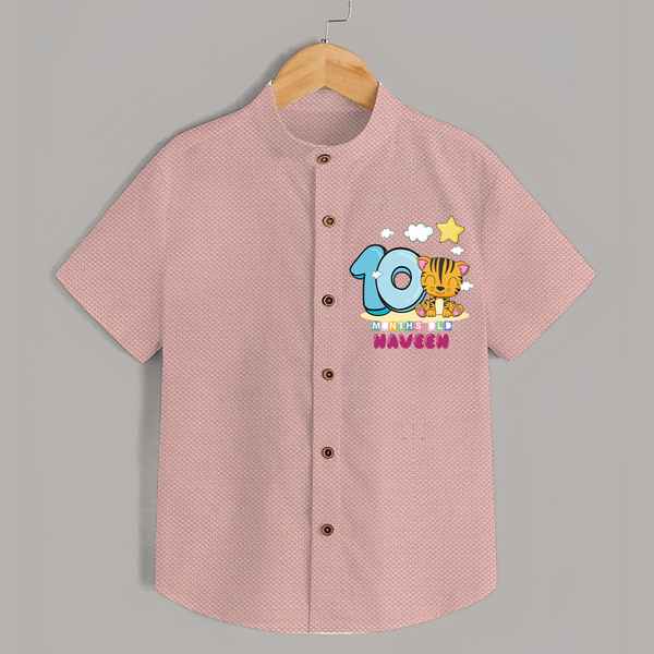 Custom Baby Shirt for 10 Month Milestone | Soft Cotton Shirt | Personalized Name Print - PEACH - 0 - 6 Months Old (Chest 23")