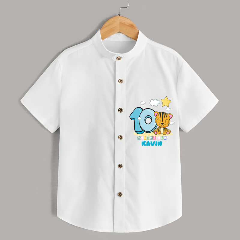 Celebrate The Tenth Month Birthday Customised Shirt - WHITE - 0 - 6 Months Old (Chest 21")