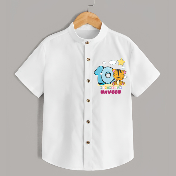 Custom Baby Shirt for 10 Month Milestone | Soft Cotton Shirt | Personalized Name Print - WHITE - 0 - 6 Months Old (Chest 23")