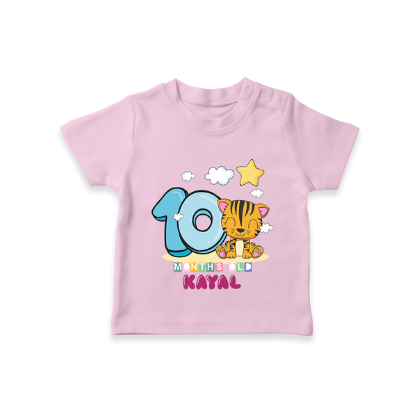 Custom Baby T-Shirt for 10 Month Milestone | Soft Cotton T-Shirt | Personalized Name Print - BABY PINK - 0-5 Months Old (Chest 17")
