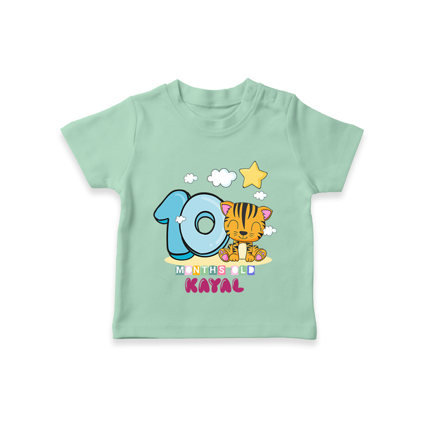 Custom Baby T-Shirt for 10 Month Milestone | Soft Cotton T-Shirt | Personalized Name Print - MINT GREEN - 0-5 Months Old (Chest 17")