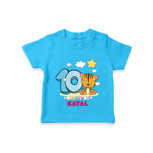 Custom Baby T-Shirt for 10 Month Milestone | Soft Cotton T-Shirt | Personalized Name Print - SKY BLUE - 0-5 Months Old (Chest 17")