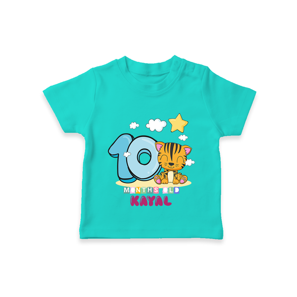 Custom Baby T-Shirt for 10 Month Milestone | Soft Cotton T-Shirt | Personalized Name Print - TEAL - 0-5 Months Old (Chest 17")