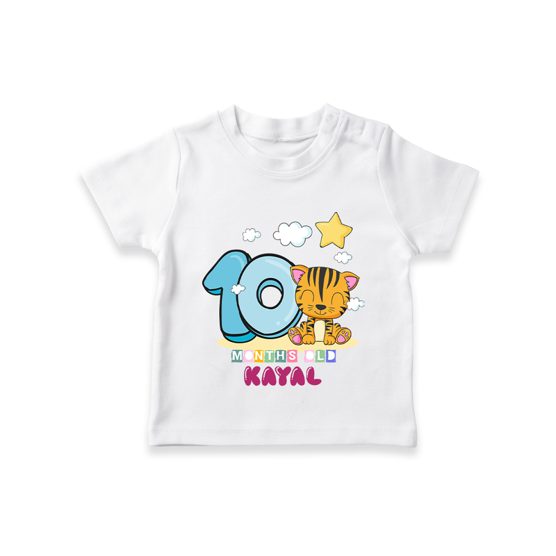 Custom Baby T-Shirt for 10 Month Milestone | Soft Cotton T-Shirt | Personalized Name Print - WHITE - 0-5 Months Old (Chest 17")