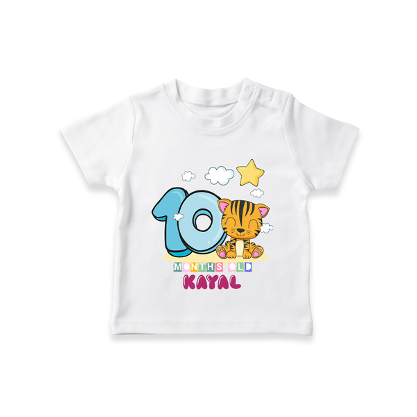 Custom Baby T-Shirt for 10 Month Milestone | Soft Cotton T-Shirt | Personalized Name Print - WHITE - 0-5 Months Old (Chest 17")