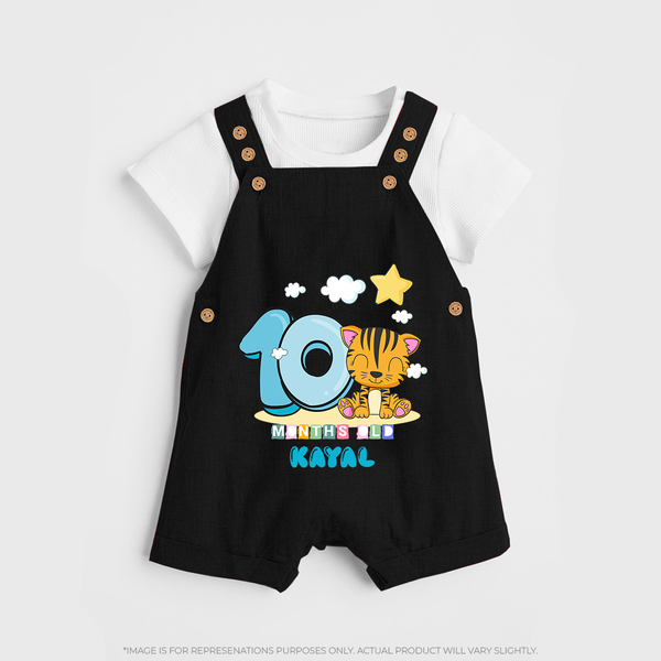Custom Baby Dungaree Set for 10 Month Milestone | Soft Cotton Dungaree Set | Personalized Name Print - BLACK - 0 - 5 Months Old (Chest 18")