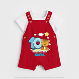 Custom Baby Dungaree Set for 10 Month Milestone | Soft Cotton Dungaree Set | Personalized Name Print - RED - 0 - 5 Months Old (Chest 18")