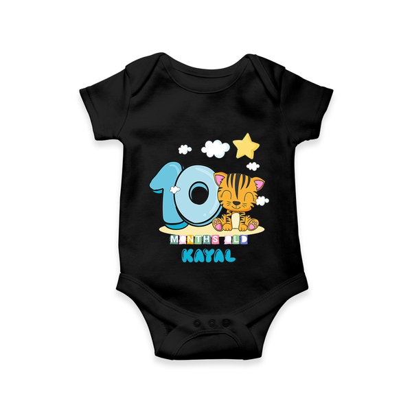 Custom Baby Romper/Onesie for 10 Month Milestone | Soft Cotton Bodysuit | Personalized Name Print - BLACK - New Born (Chest 14")