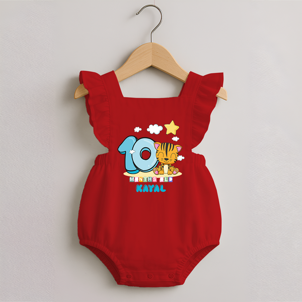Custom Baby Romper Frock for 10 Month Milestone | Soft Cotton Romper Frock | Personalized Name Print - RED - 0 - 3 Months Old (Chest 19")