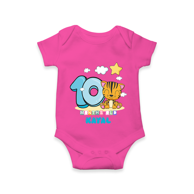 Custom Baby Romper/Onesie for 10 Month Milestone | Soft Cotton Bodysuit | Personalized Name Print - HOT PINK - New Born (Chest 14")