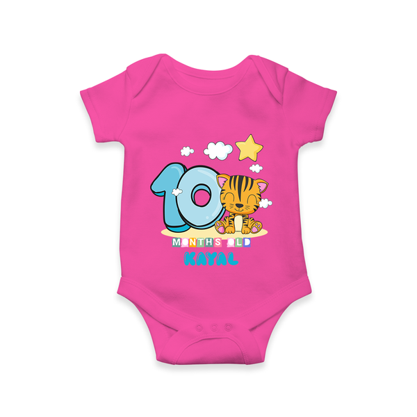 Custom Baby Romper/Onesie for 10 Month Milestone | Soft Cotton Bodysuit | Personalized Name Print - HOT PINK - New Born (Chest 14")