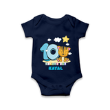 Custom Baby Romper/Onesie for 10 Month Milestone | Soft Cotton Bodysuit | Personalized Name Print - NAVY BLUE - New Born (Chest 14")
