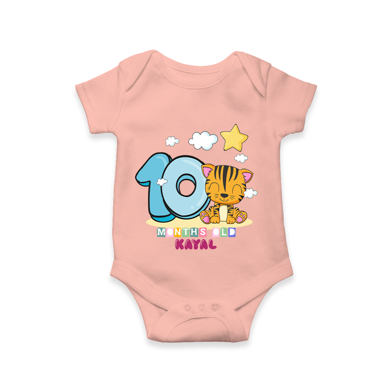 Celebrate The Tenth Month Birthday Customised Romper - PEACH - 0 - 3 Months Old (Chest 16")