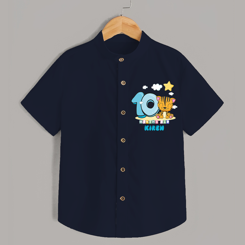 Custom Baby Shirt for 10 Month Milestone | Soft Cotton Shirt | Personalized Name Print - NAVY BLUE - 0 - 6 Months Old (Chest 23")