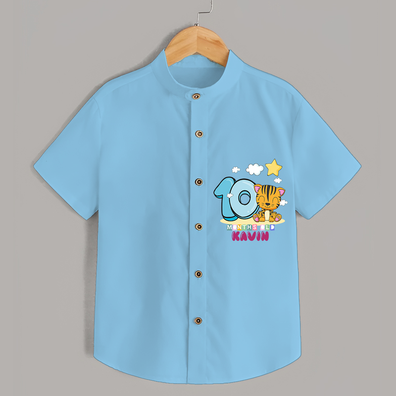 Celebrate The Tenth Month Birthday Customised Shirt - SKY BLUE - 0 - 6 Months Old (Chest 21")