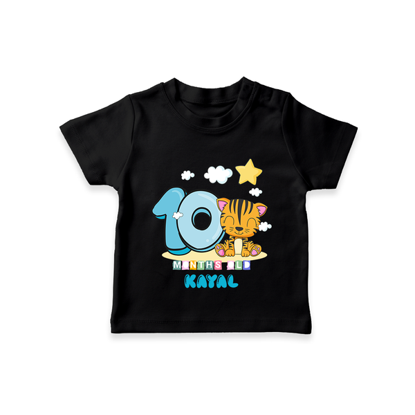 Custom Baby T-Shirt for 10 Month Milestone | Soft Cotton T-Shirt | Personalized Name Print - BLACK - 0-5 Months Old (Chest 17")