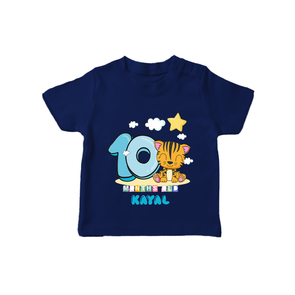 Custom Baby T-Shirt for 10 Month Milestone | Soft Cotton T-Shirt | Personalized Name Print - NAVY BLUE - 0-5 Months Old (Chest 17")