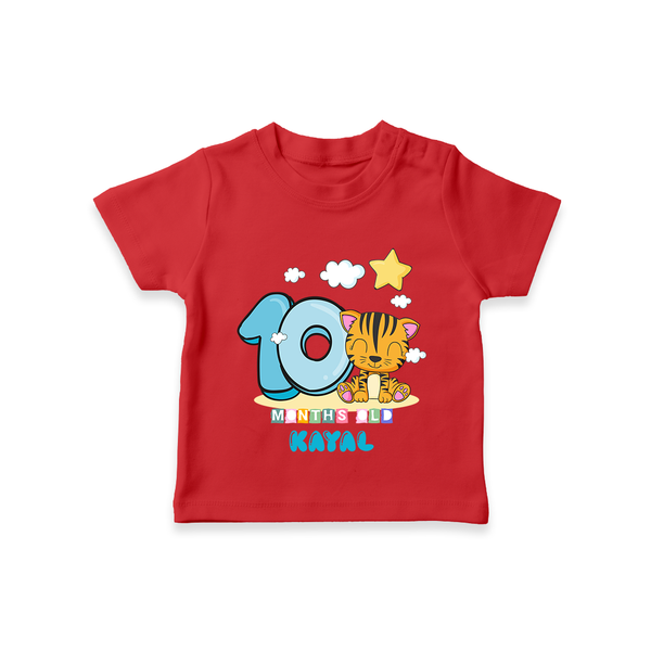 Custom Baby T-Shirt for 10 Month Milestone | Soft Cotton T-Shirt | Personalized Name Print - RED - 0-5 Months Old (Chest 17")