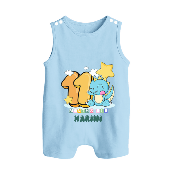 Custom Baby Romper Suit/ Sleeveless Romper for 11 Month Milestone | Soft Cotton Romper Suit/ Sleeveless Romper | Personalized Name Print - BABY BLUE - 0 - 5 Months Old (Chest 18")