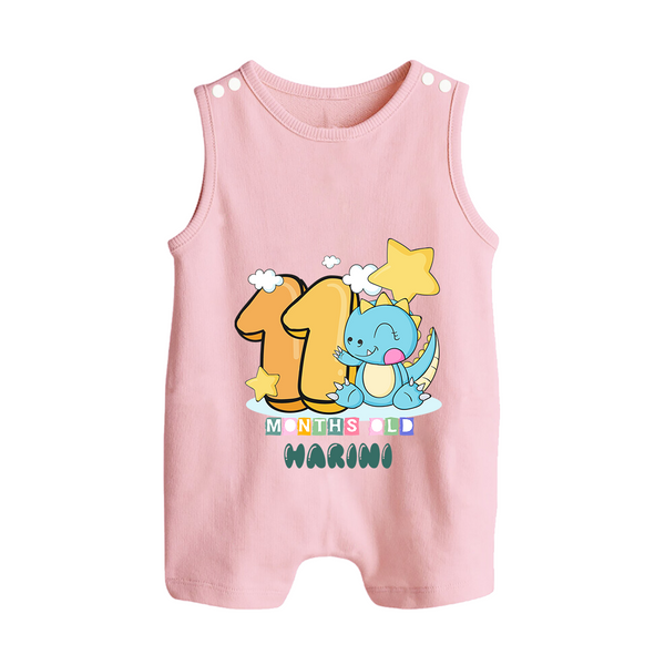 Custom Baby Romper Suit/ Sleeveless Romper for 11 Month Milestone | Soft Cotton Romper Suit/ Sleeveless Romper | Personalized Name Print - BABY PINK - 0 - 5 Months Old (Chest 18")