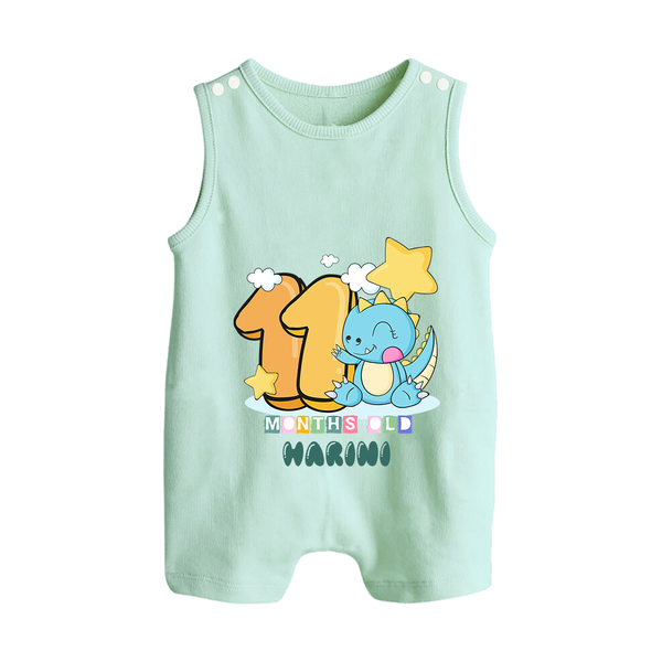 Custom Baby Romper Suit/ Sleeveless Romper for 11 Month Milestone | Soft Cotton Romper Suit/ Sleeveless Romper | Personalized Name Print - MINT GREEN - 0 - 5 Months Old (Chest 18")