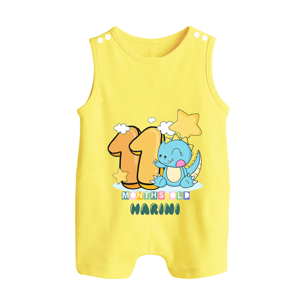 Custom Baby Romper Suit/ Sleeveless Romper for 11 Month Milestone | Soft Cotton Romper Suit/ Sleeveless Romper | Personalized Name Print - PASTEL YELLOW - 0 - 5 Months Old (Chest 18")
