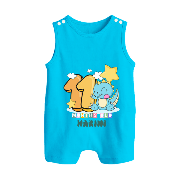 Custom Baby Romper Suit/ Sleeveless Romper for 11 Month Milestone | Soft Cotton Romper Suit/ Sleeveless Romper | Personalized Name Print - SKY BLUE - 0 - 5 Months Old (Chest 18")