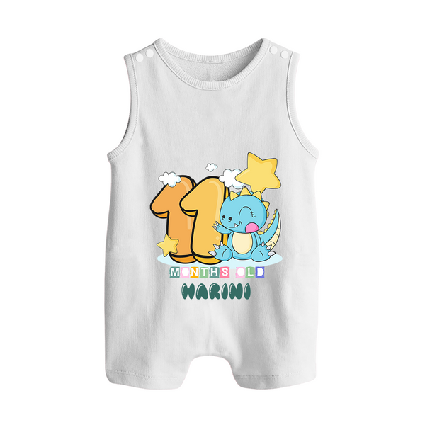 Custom Baby Romper Suit/ Sleeveless Romper for 11 Month Milestone | Soft Cotton Romper Suit/ Sleeveless Romper | Personalized Name Print - WHITE - 0 - 5 Months Old (Chest 18")