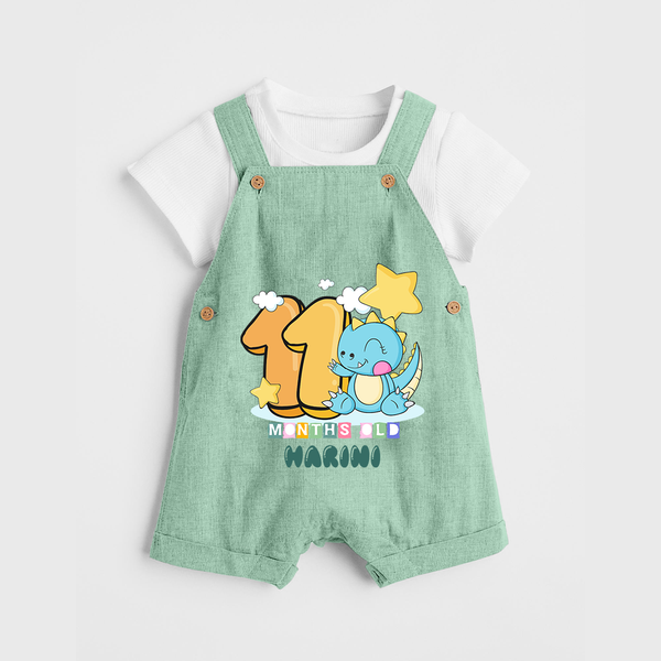 Custom Baby Dungaree Set for 11 Month Milestone | Soft Cotton Dungaree Set | Personalized Name Print - MINT GREEN - 0 - 5 Months Old (Chest 18")