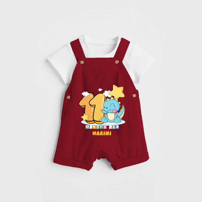 Celebrate The Eleventh Month Birthday Customised Dungaree set - RED - 0 - 5 Months Old (Chest 17")