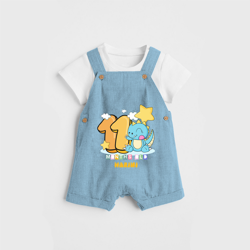 Celebrate The Eleventh Month Birthday Customised Dungaree set - SKY BLUE - 0 - 5 Months Old (Chest 17")