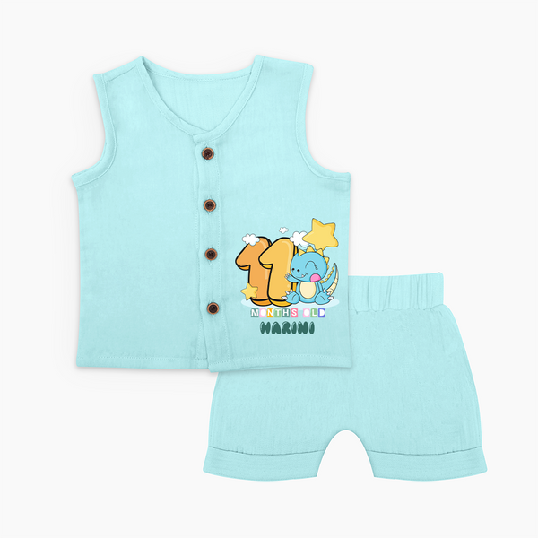 Custom Baby Jabla Set for 11 Month Milestone | Soft Cotton Jabla Set | Personalized Name Print - BABY BLUE - 0 - 3 Months Old (Chest 9.8")