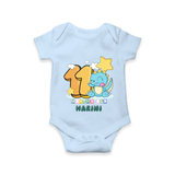 Custom Baby Romper/Onesie for 11 Month Milestone | Soft Cotton Bodysuit | Personalized Name Print - BABY BLUE - New Born (Chest 14")
