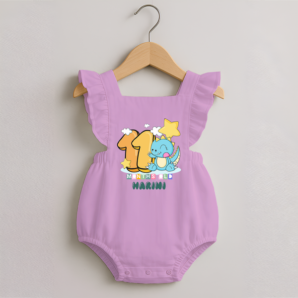 Custom Baby Romper Frock for 11 Month Milestone | Soft Cotton Romper Frock | Personalized Name Print - BABY PINK - 0 - 3 Months Old (Chest 19")