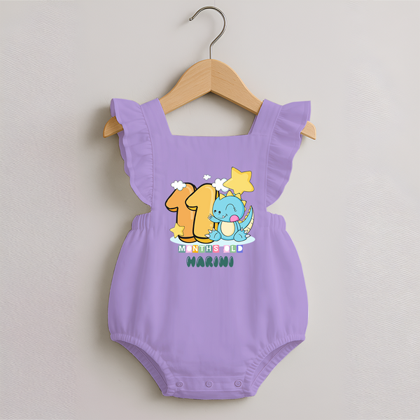 Custom Baby Romper Frock for 11 Month Milestone | Soft Cotton Romper Frock | Personalized Name Print - LILAC - 0 - 3 Months Old (Chest 19")