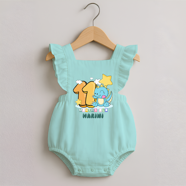Custom Baby Romper Frock for 11 Month Milestone | Soft Cotton Romper Frock | Personalized Name Print - MINT GREEN - 0 - 3 Months Old (Chest 19")