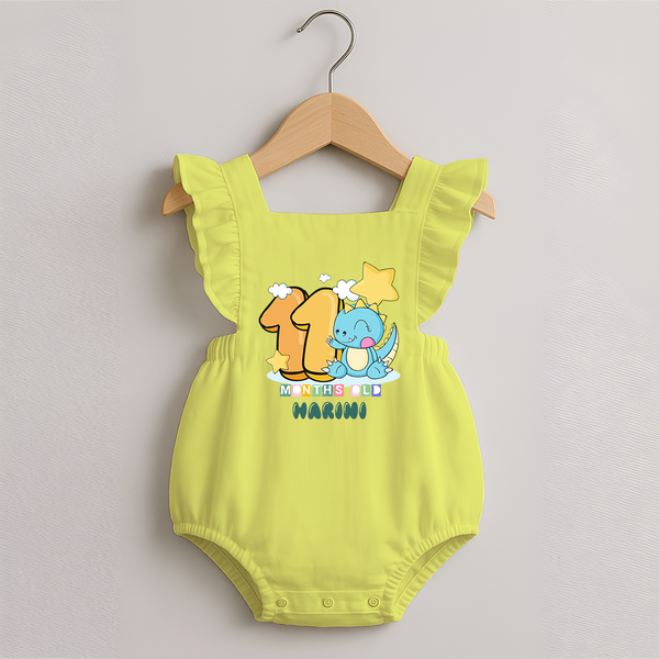 Custom Baby Romper Frock for 11 Month Milestone | Soft Cotton Romper Frock | Personalized Name Print - PASTEL YELLOW - 0 - 3 Months Old (Chest 19")