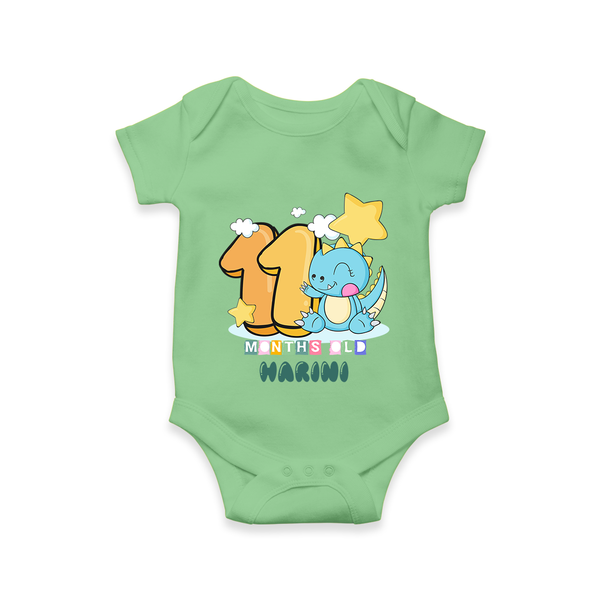 Custom Baby Romper/Onesie for 11 Month Milestone | Soft Cotton Bodysuit | Personalized Name Print - GREEN - New Born (Chest 14")