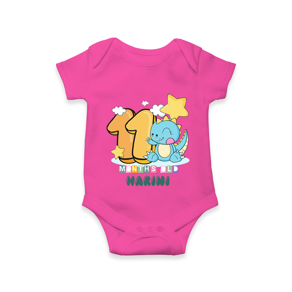 Custom Baby Romper/Onesie for 11 Month Milestone | Soft Cotton Bodysuit | Personalized Name Print - HOT PINK - New Born (Chest 14")