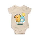 Custom Baby Romper/Onesie for 11 Month Milestone | Soft Cotton Bodysuit | Personalized Name Print - IVORY - New Born (Chest 14")