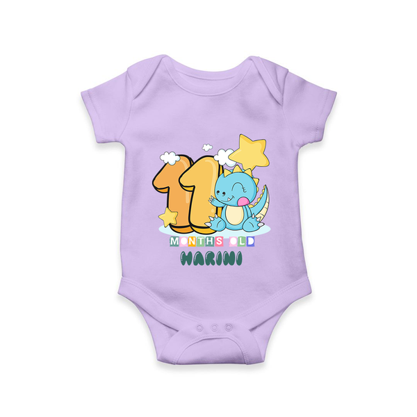 Custom Baby Romper/Onesie for 11 Month Milestone | Soft Cotton Bodysuit | Personalized Name Print - LILAC - New Born (Chest 14")