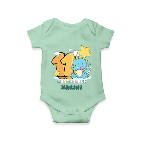 Custom Baby Romper/Onesie for 11 Month Milestone | Soft Cotton Bodysuit | Personalized Name Print - MINT GREEN - New Born (Chest 14")