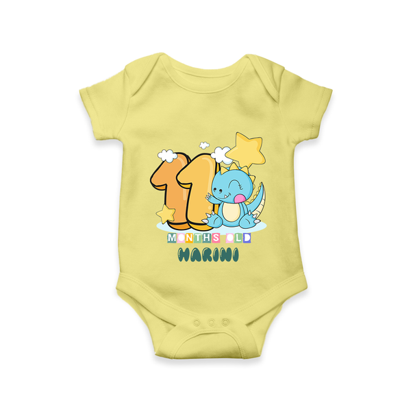 Custom Baby Romper/Onesie for 11 Month Milestone | Soft Cotton Bodysuit | Personalized Name Print - PASTEL YELLOW - New Born (Chest 14")