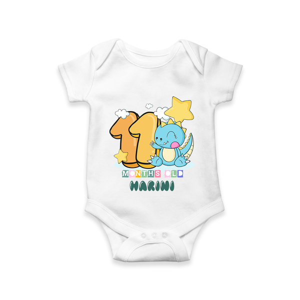 Custom Baby Romper/Onesie for 11 Month Milestone | Soft Cotton Bodysuit | Personalized Name Print - WHITE - New Born (Chest 14")