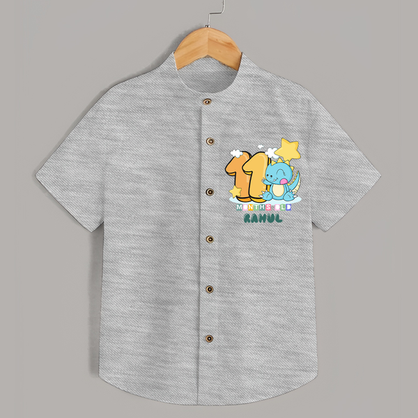 Custom Baby Shirt for 11 Month Milestone | Soft Cotton Shirt | Personalized Name Print - GREY - 0 - 6 Months Old (Chest 23")