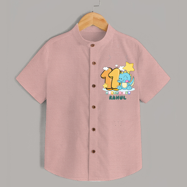 Custom Baby Shirt for 11 Month Milestone | Soft Cotton Shirt | Personalized Name Print - PEACH - 0 - 6 Months Old (Chest 23")