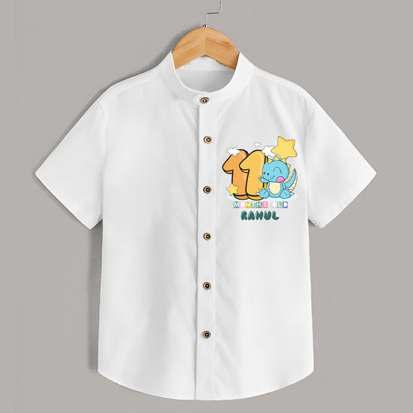 Custom Baby Shirt for 11 Month Milestone | Soft Cotton Shirt | Personalized Name Print - WHITE - 0 - 6 Months Old (Chest 23")