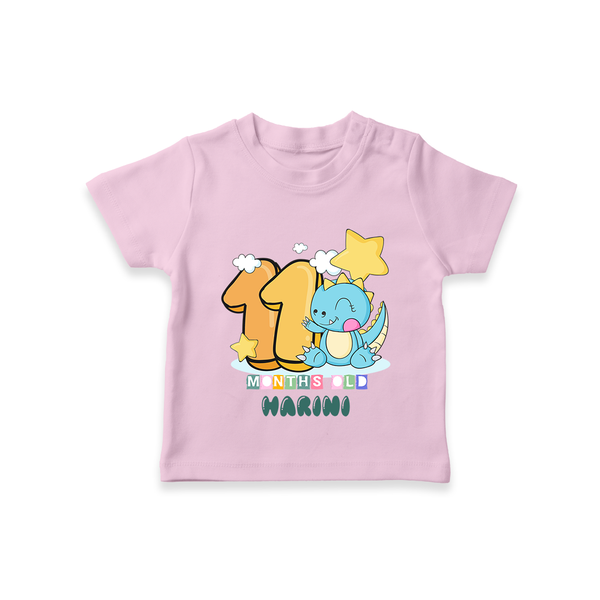 Custom Baby T-Shirt for 11 Month Milestone | Soft Cotton T-Shirt | Personalized Name Print - BABY PINK - 0-5 Months Old (Chest 17")