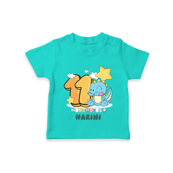 Custom Baby T-Shirt for 11 Month Milestone | Soft Cotton T-Shirt | Personalized Name Print - TEAL - 0-5 Months Old (Chest 17")
